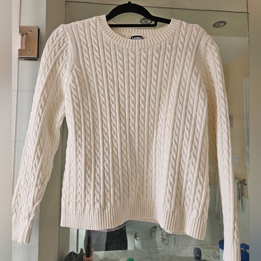 Lands'End White Cotton Cable Sweater - size small